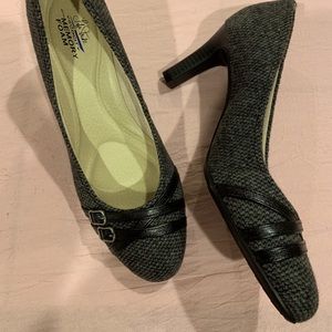 Brand new gray and black heels with memory foam